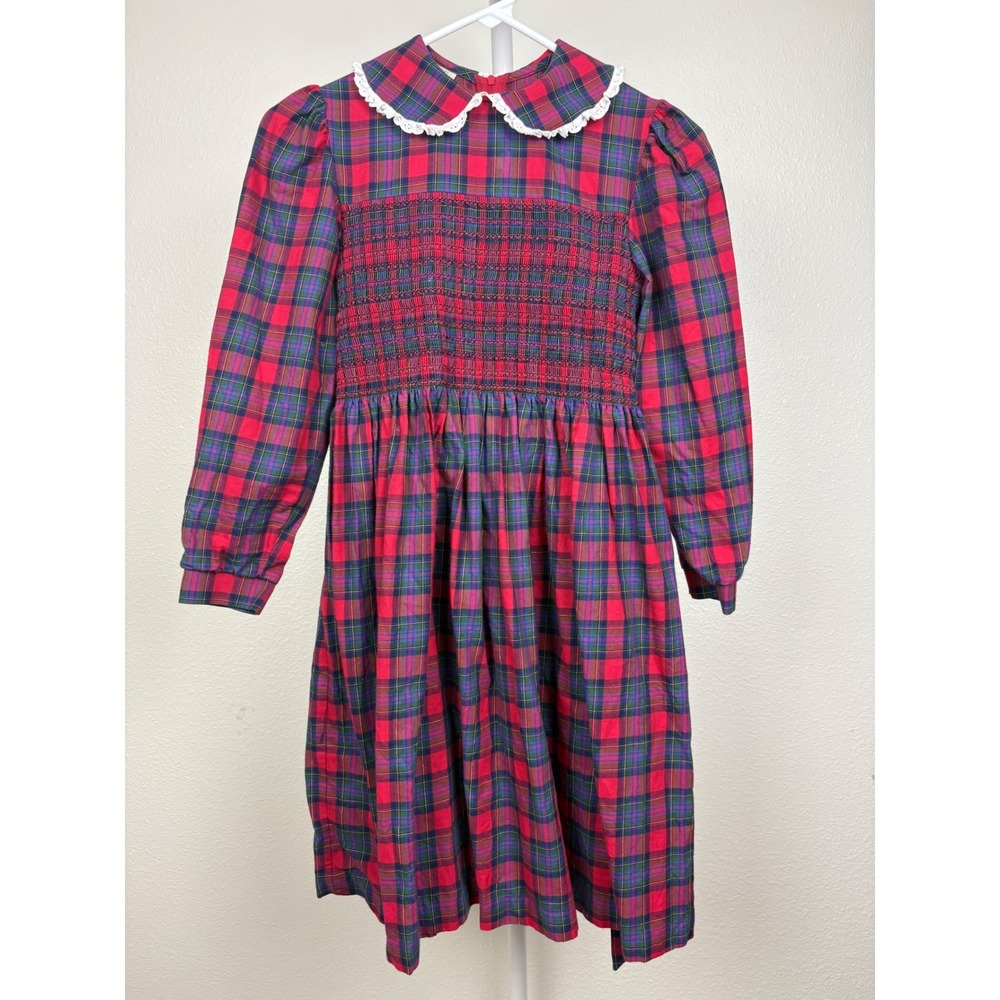Vintage Laura Ashley Mother & Child Viyella Plaid Smocked Dress Red Girls Age 9